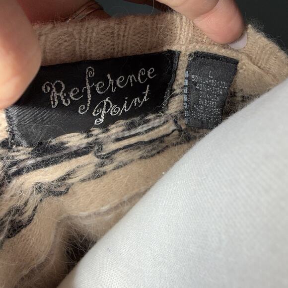 Vintage Reference Point Lambswool Angora Sweater Womans Sz L Fair Isle Tan Black - Picture 6 of 10